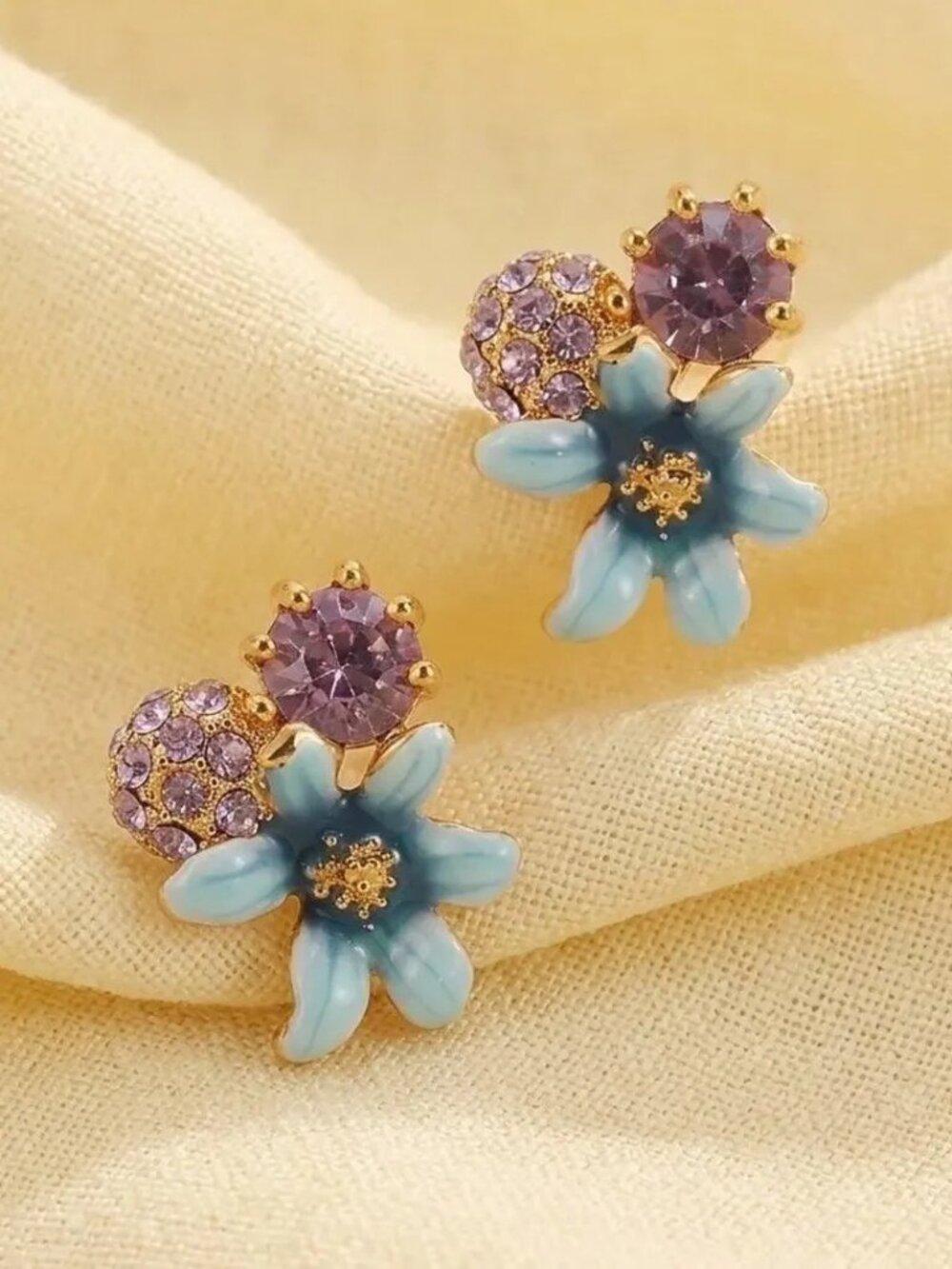Flower Earrings Crystal Cottagecore Stud Cluster Gold Retro French Designer Y2K